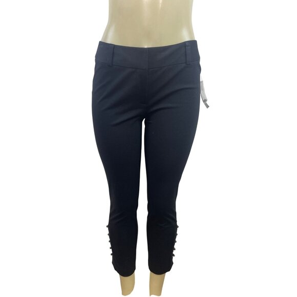INC Womens Black Cropped Pants Slim Fit Button Detail Stretch Sz 4 - New - Picture 1 of 8